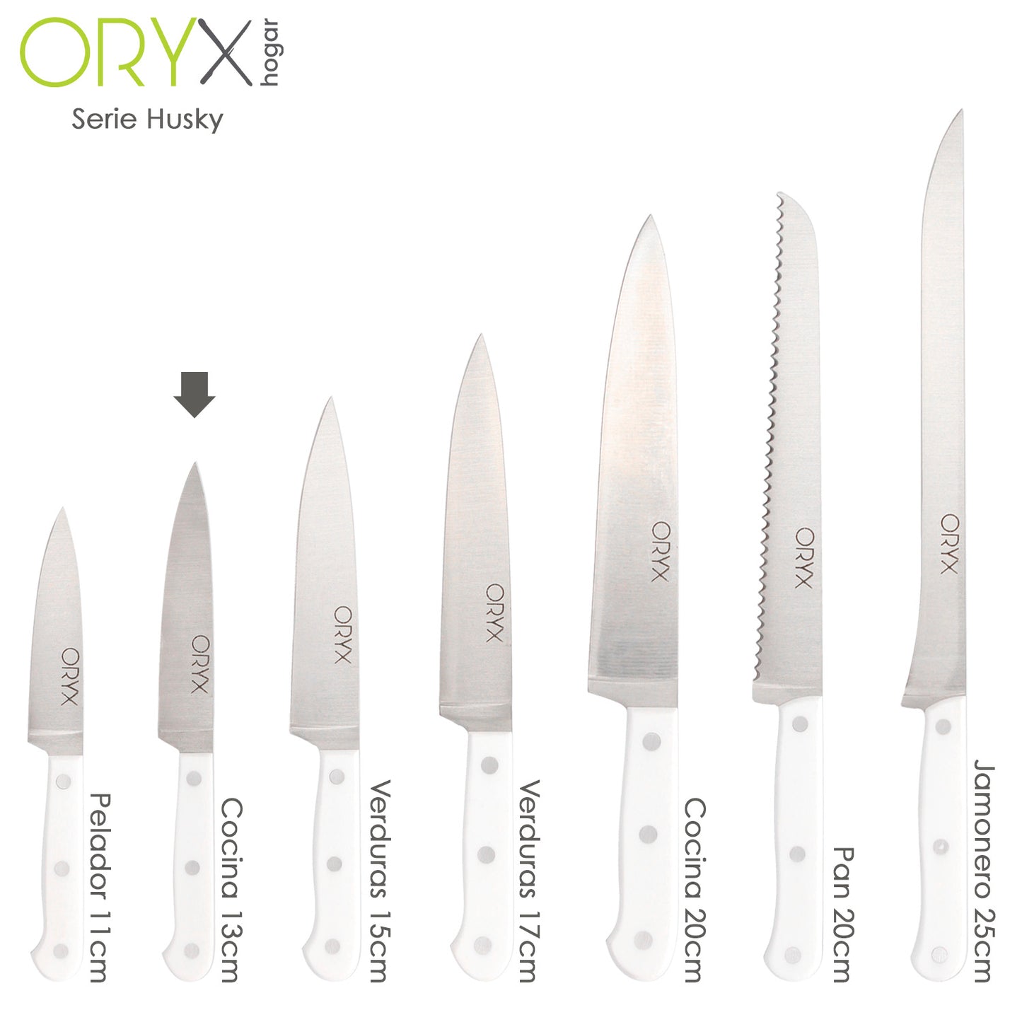 Faca de Cozinha Husky 13 cm. Lâmina de aço inoxidável, faca de carne, faca de peixe, faca de chef, cabo ergonômico branco