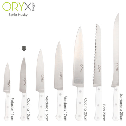 Faca de Cozinha Husky 13 cm. Lâmina de aço inoxidável, faca de carne, faca de peixe, faca de chef, cabo ergonômico branco