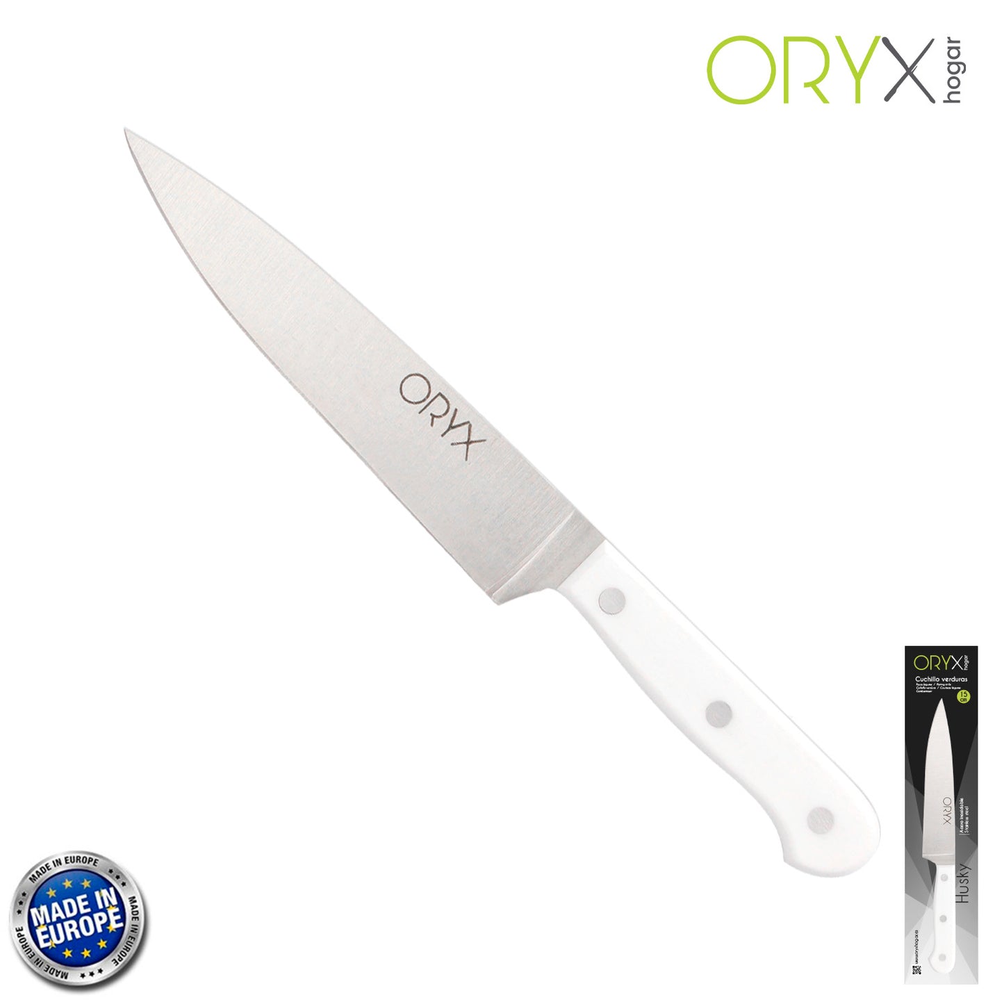 Faca para Legumes Husky 15 cm. Lâmina de aço inoxidável, faca vegetal, faca de corte vegetal cabo ergonômico branco