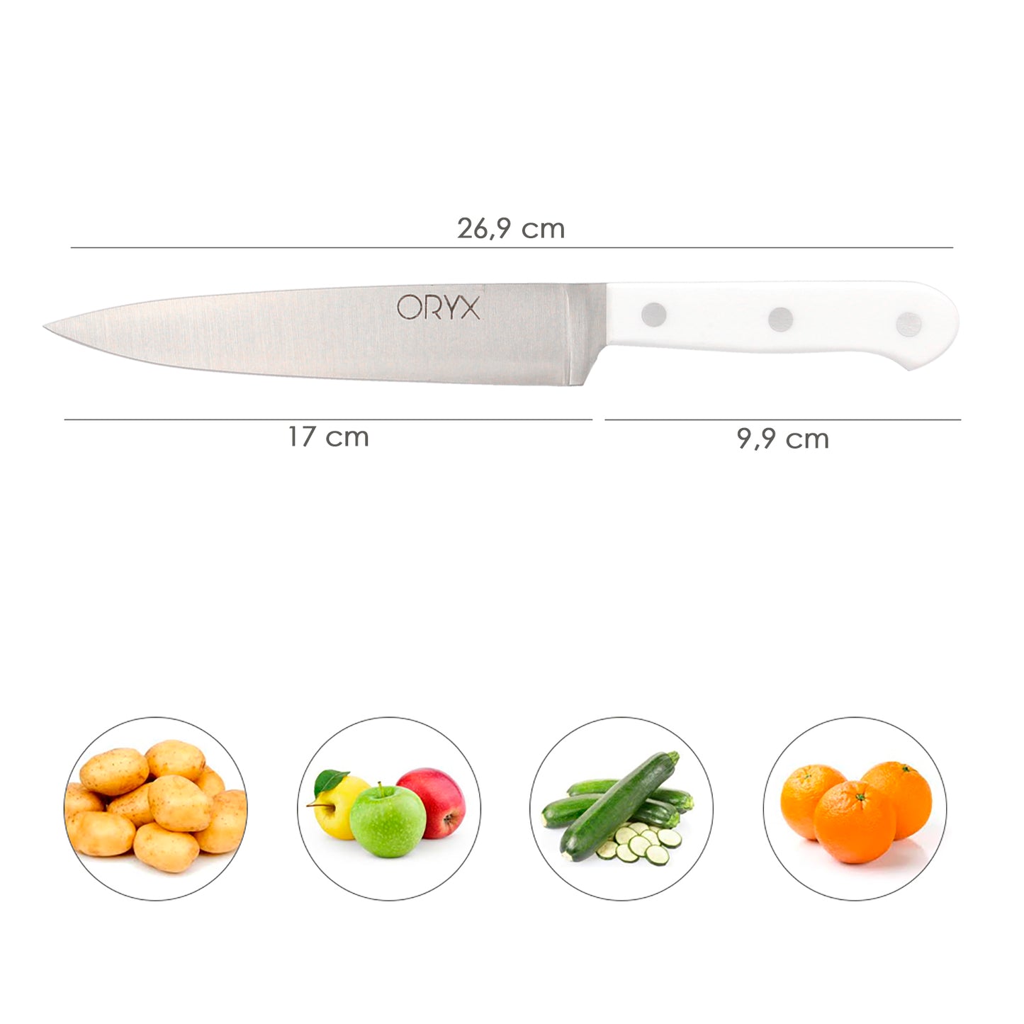 Cuchillo Husky Verduras 17 cm. Hoja Acero Inoxidable, Cuchillo Verduras, Cuchillo Cortar Verduras Mango Ergonomico Blanco