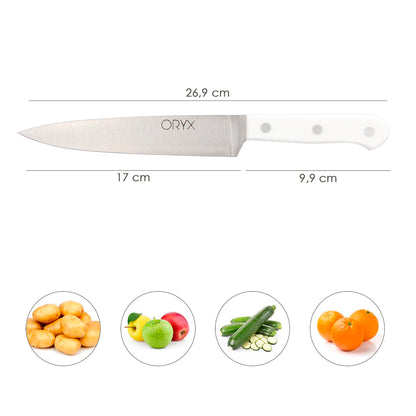 Cuchillo Husky Verduras 17 cm. Hoja Acero Inoxidable, Cuchillo Verduras, Cuchillo Cortar Verduras Mango Ergonomico Blanco