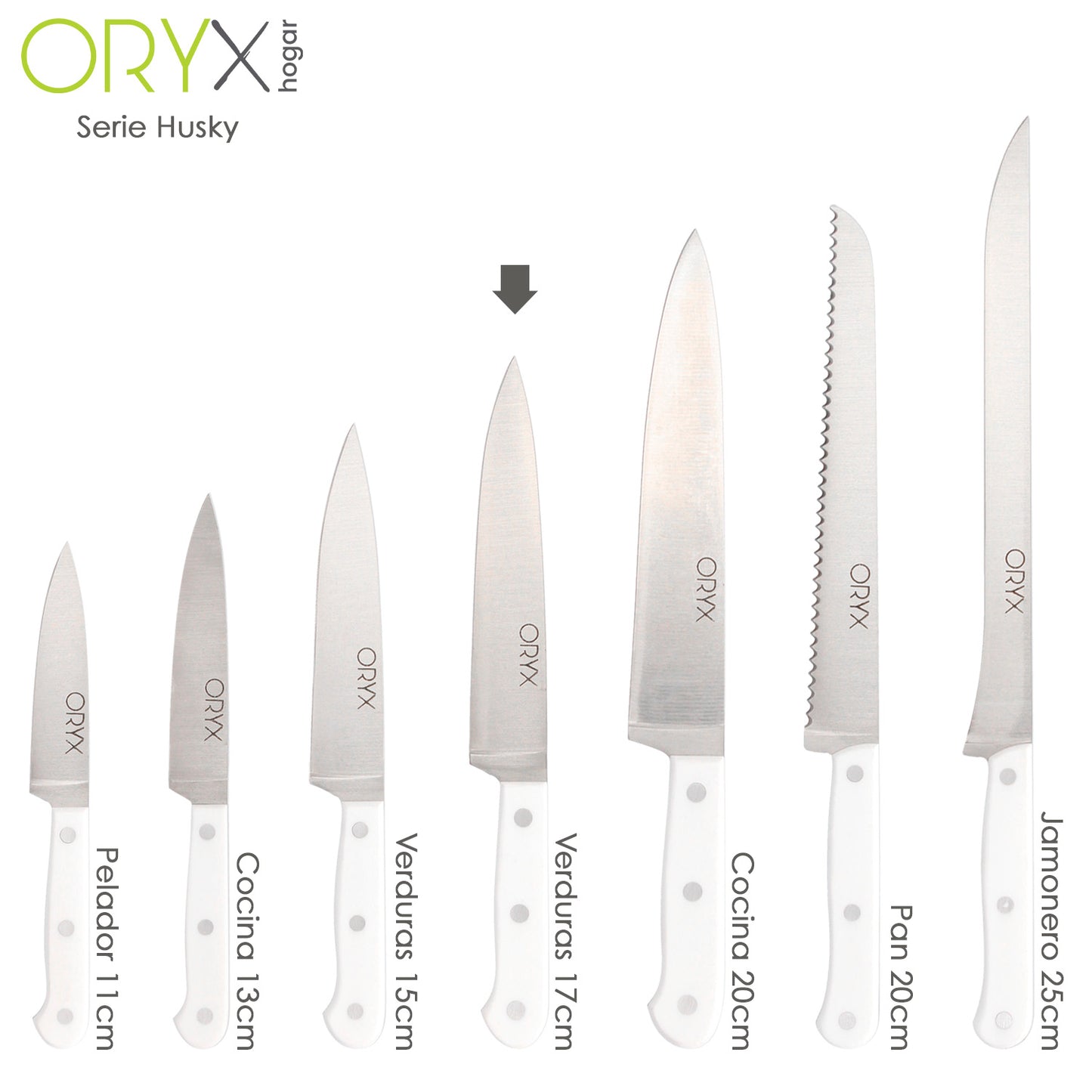 Cuchillo Husky Verduras 17 cm. Hoja Acero Inoxidable, Cuchillo Verduras, Cuchillo Cortar Verduras Mango Ergonomico Blanco