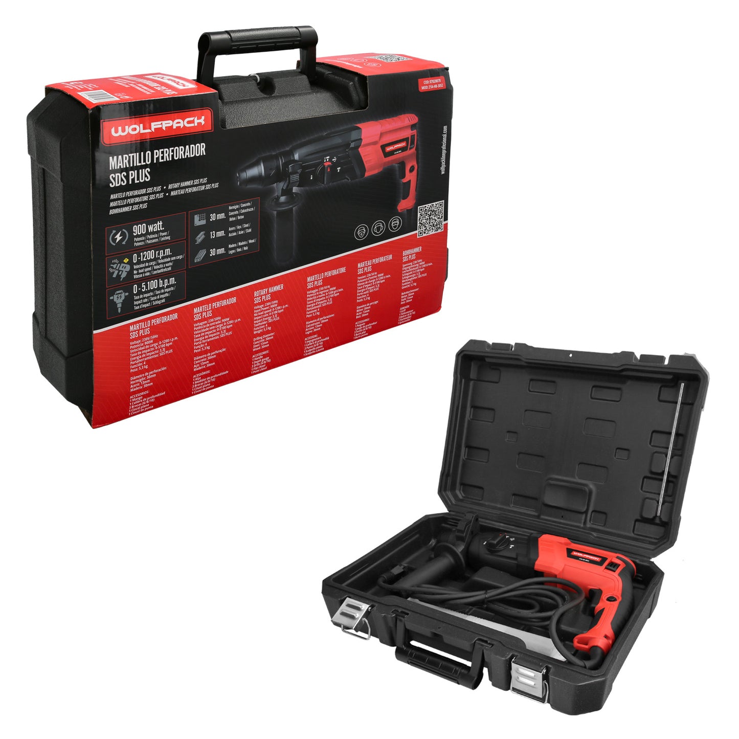 Martillo Perforador SDS PLUS 900 Watt. Con Accesorios y Maletin