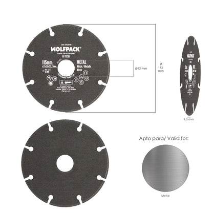 Disco Corte Metales Universal  Ø 115 x 1,7 mm. Filo de Diamante Disco Corte Acero, Chapa, Hierro, Aluminio