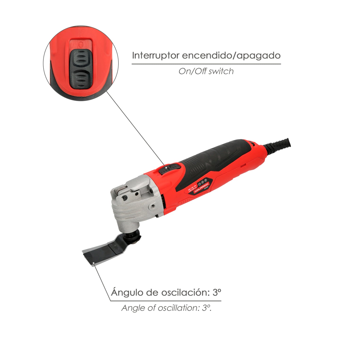 Ferramenta multifuncional oscilante de 300 Watts. Com acessórios Variador de velocidade de 23.000 RPM, troca rápida de lâmina, corte, lixamento