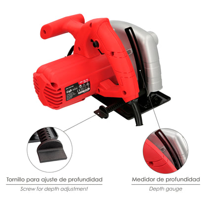 Serra Circular 1300 Watts. Disco de 185 mm. Corte de esquadria de 4.800 RPM com regulador de profundidade. Serra de esquadria, serra de madeira.