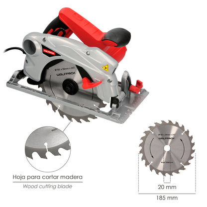 Serra Circular 1300 Watts. Com Disco Laser 185 mm. Regulador de profundidade de corte de esquadria de 4.700 RPM. Serra de esquadria, serra de madeira