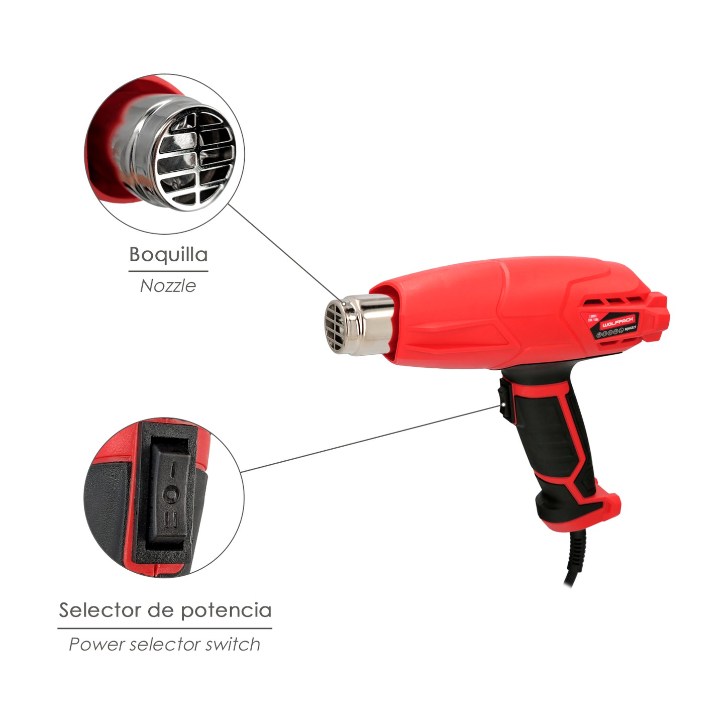 Pistola de ar quente de 2.000 watts. 2 poderes com acessórios. Stripper, pistola de decapagem com ar quente