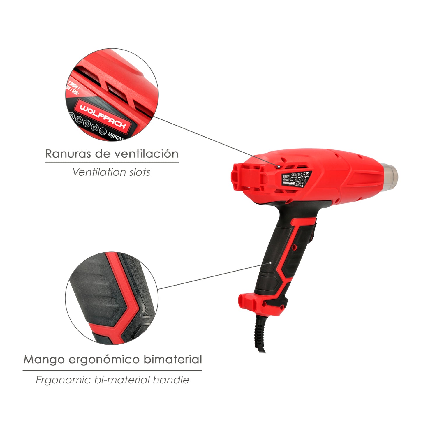 Pistola de ar quente de 2.000 watts. 2 poderes com acessórios. Stripper, pistola de decapagem com ar quente