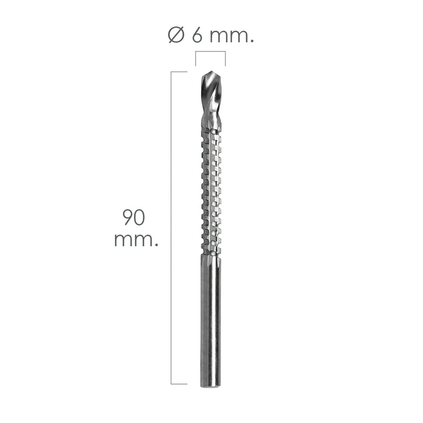 Fresa Rotativa Para Madera Espigada Ø 6 x 90 mm. Para Taladro / Fresadora
