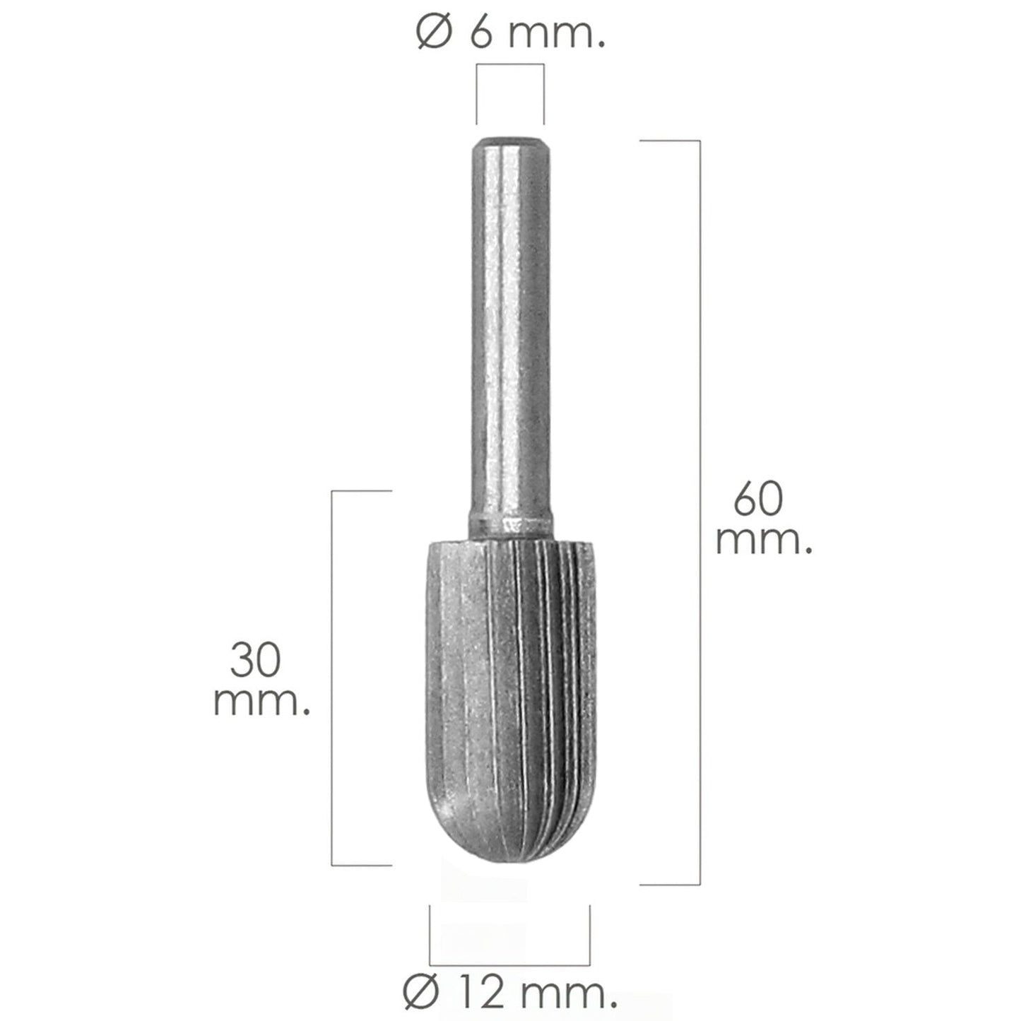 Fresa Rotativa Para Metal Cilíndrica Curva Ø 12 mm. Para Taladro / Fresadora