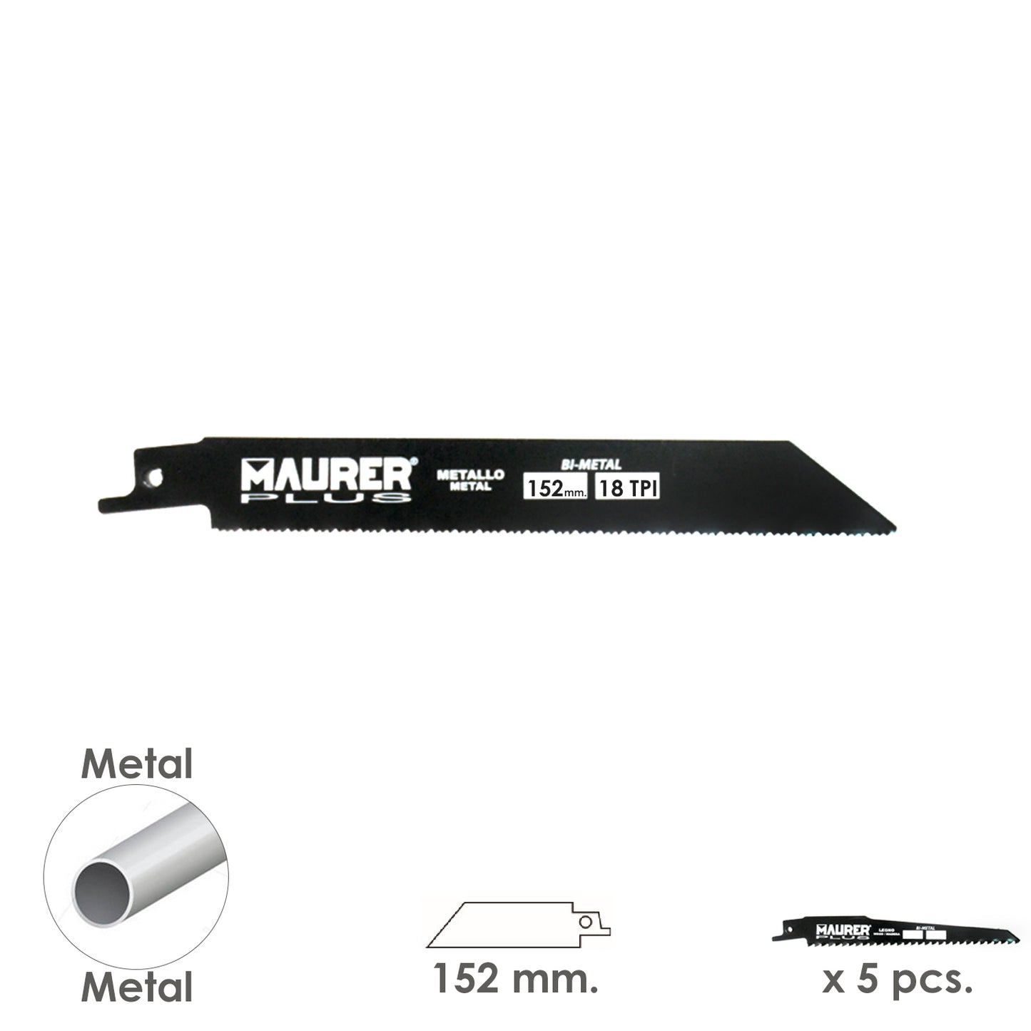 Lâmina de serra sabre de metal 152 mm. - 18 TPI Tipo Bosch (5 peças)