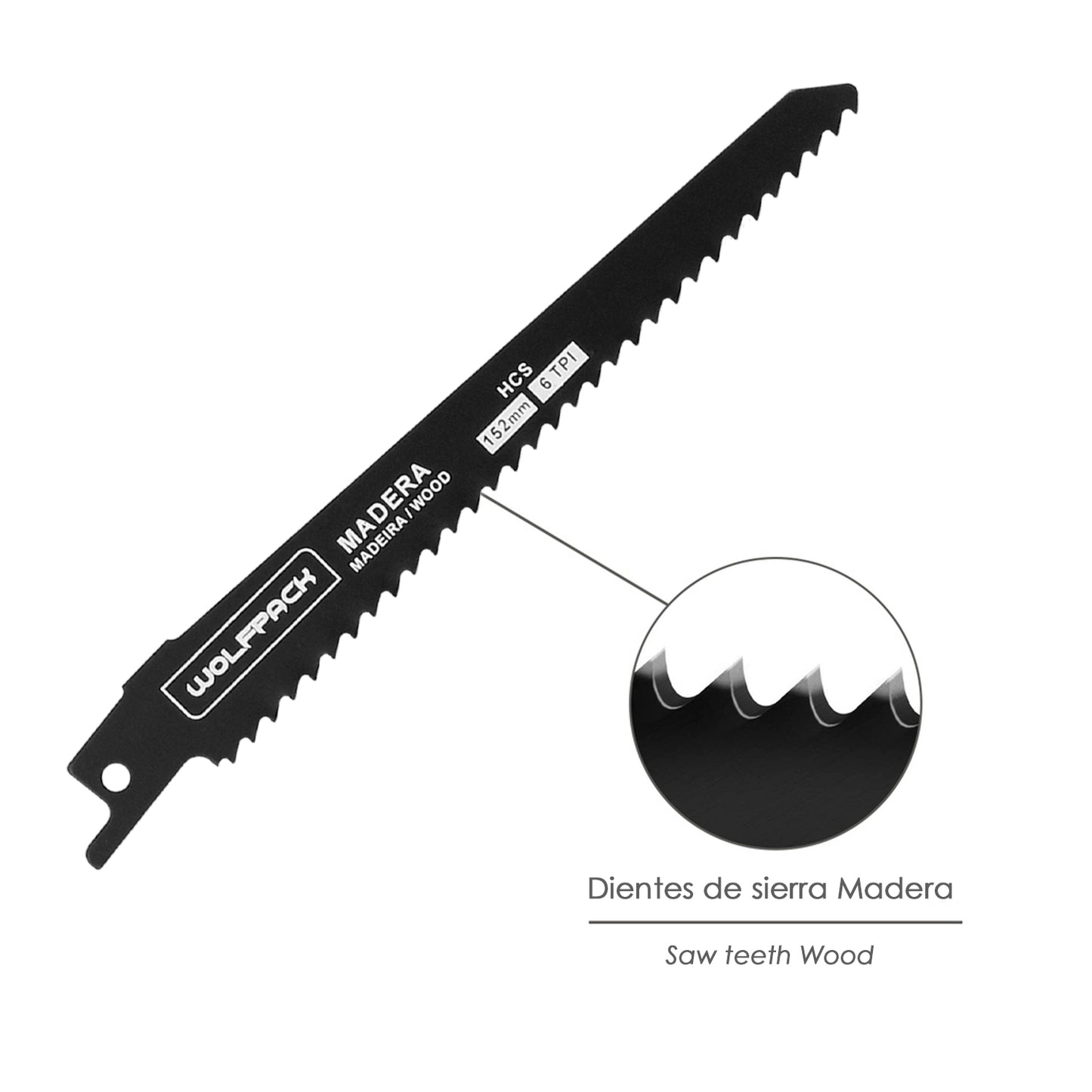 Hoja Para Sierra Sable Madera 152 mm. 6 TPI. 5 piezas. Especial para madera.