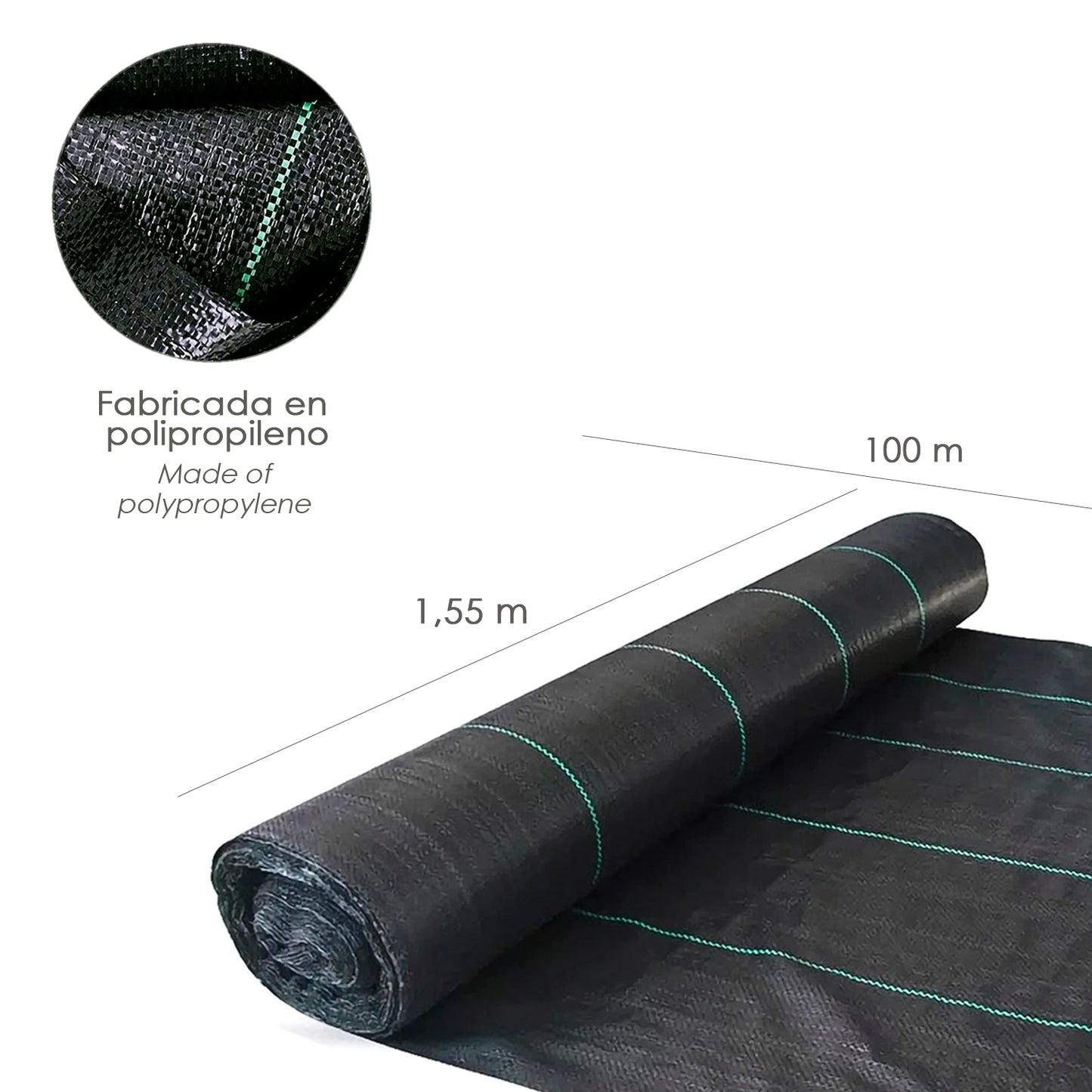 Malha anti-ervas daninhas (rolo 1,55x100 metros) Malha anti-ervas daninhas, malha geotêxtil de jardim, tecido anti-ervas daninhas de jardim