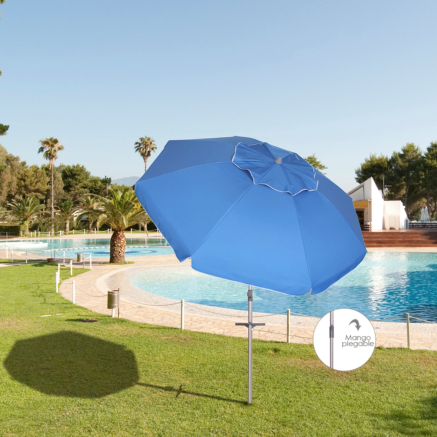 Guarda-chuva de praia de alumínio extra grande Ø 220 cm. Com proteção UV, cúspide à prova de vento, mastro de alumínio com alça e espiral