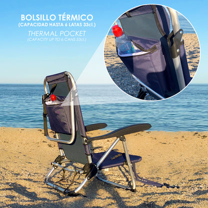 Silla Playa Tipo Mochila Con Bosillo Termico Muy Ligera Realizada En Nylon Alta Calidad y Aluminio