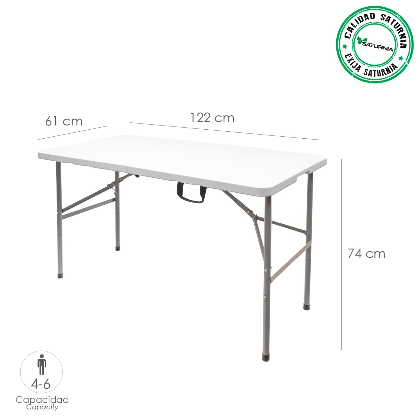 Mesa Dobrável Retangular PEAD Multifuncional, Portátil, Resistente, Multiuso 122x61x74 cm. Cor branca