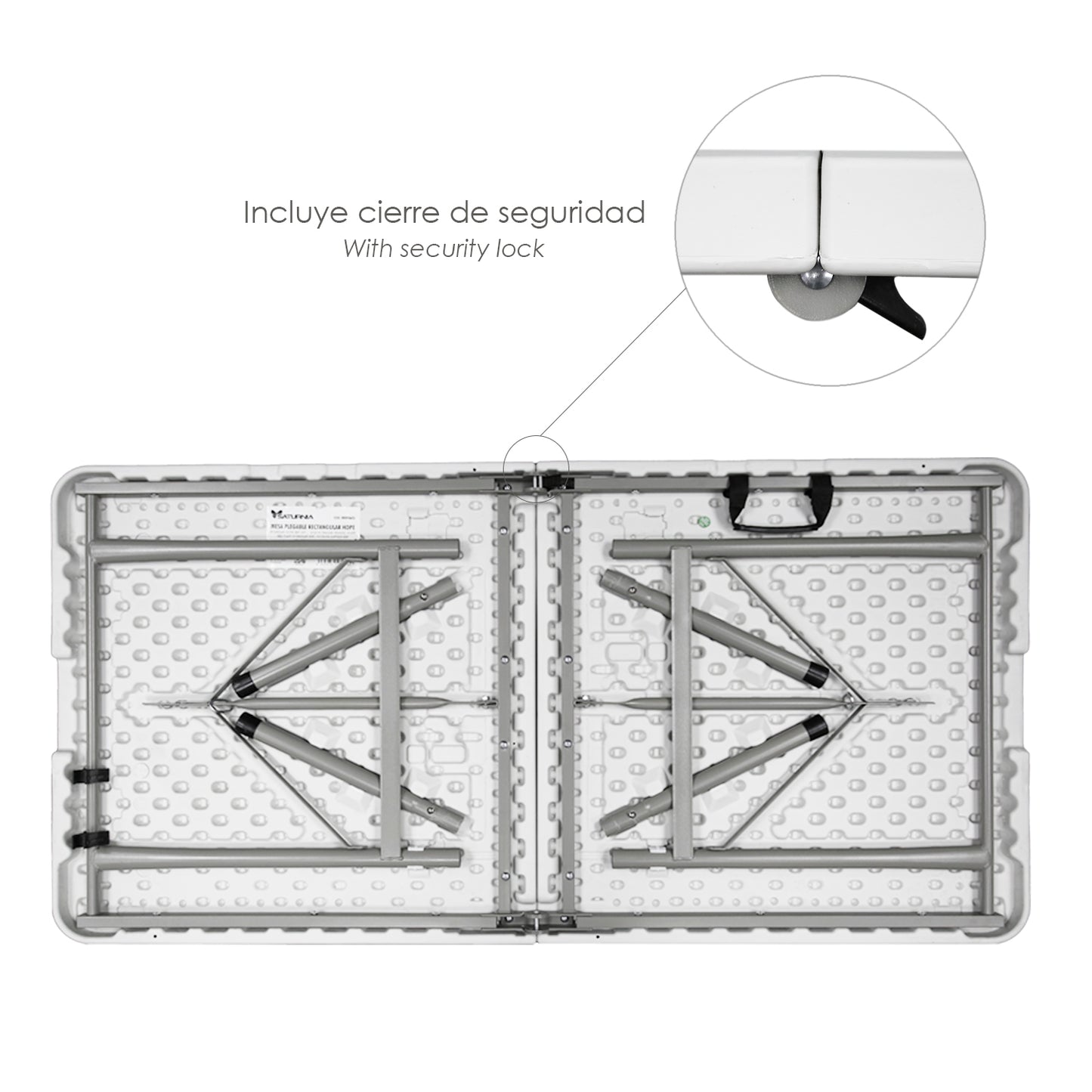 Mesa Dobrável Retangular PEAD Multifuncional, Portátil, Resistente, Multiuso 122x61x74 cm. Cor branca