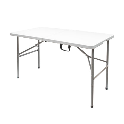 Mesa Dobrável Retangular PEAD Multifuncional, Portátil, Resistente, Multiuso 122x61x74 cm. Cor branca