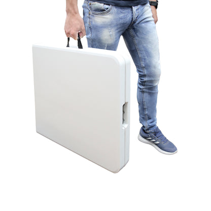 Mesa Dobrável Retangular PEAD Multifuncional, Portátil, Resistente, Multiuso 122x61x74 cm. Cor branca