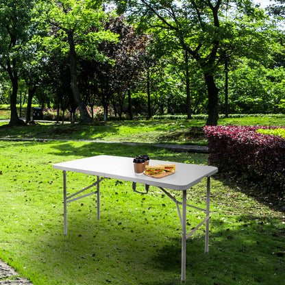 Mesa Dobrável Retangular PEAD Multifuncional, Portátil, Resistente, Multiuso 122x61x74 cm. Cor branca