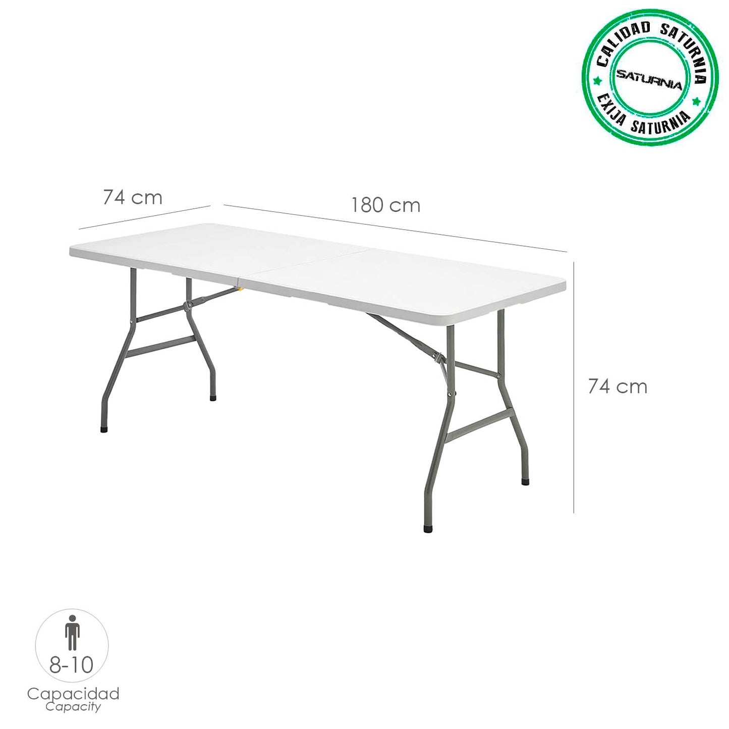 Mesa Dobrável Retangular PEAD Multifuncional, Portátil, Resistente, Multiuso 180x74x74 cm. Cor branca