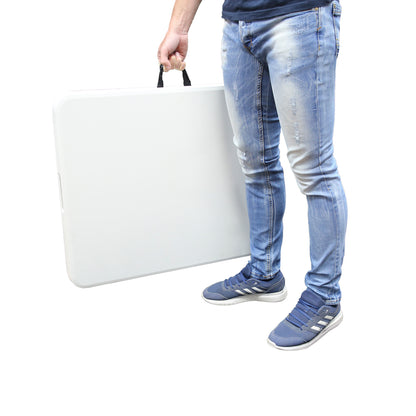 Mesa Dobrável Retangular PEAD Multifuncional, Portátil, Resistente, Multiuso 180x74x74 cm. Cor branca