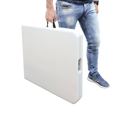 Mesa Dobrável Retangular PEAD Multifuncional, Portátil, Resistente, Multiuso 180x74x74 cm. Cor branca