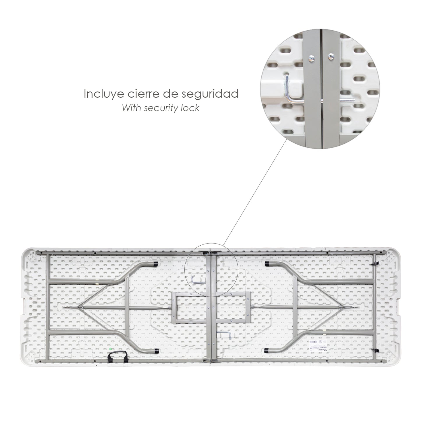 Mesa Plegable Rectangular HDPE 244x76x74 cm. Color Blanco