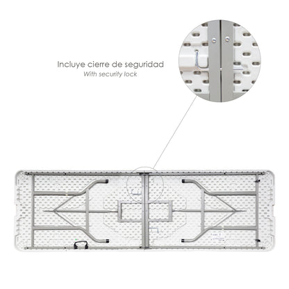 Mesa Plegable Rectangular HDPE 244x76x74 cm. Color Blanco
