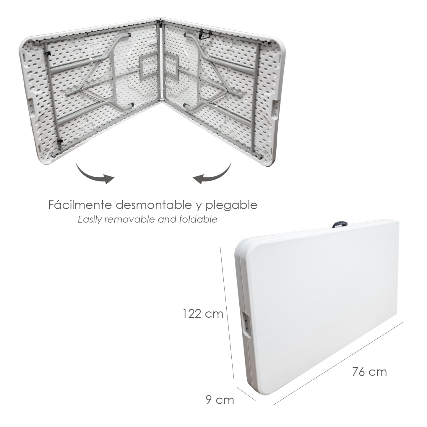 Mesa Plegable Rectangular HDPE 244x76x74 cm. Color Blanco