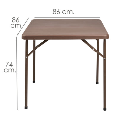 Mesa Plegable Cuadrada 86x86x74 cm. Color Marron.