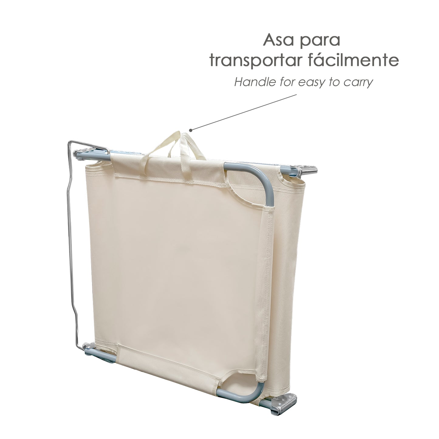Cama Espreguiçadeira de Praia em Aço Com bolsos. Cor bege. Reclinável 3 posições, Espreguiçadeira de jardim, Espreguiçadeira de piscina.