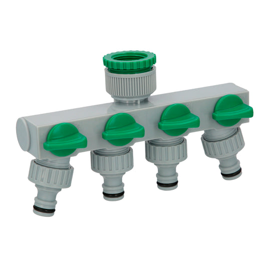 Adaptador de mangueira de plástico 3/4" - 1" 4 vias, distribuidor de 4 vias, divisor de mangueira, ajuste independente, 1/2 soquetes + adaptador