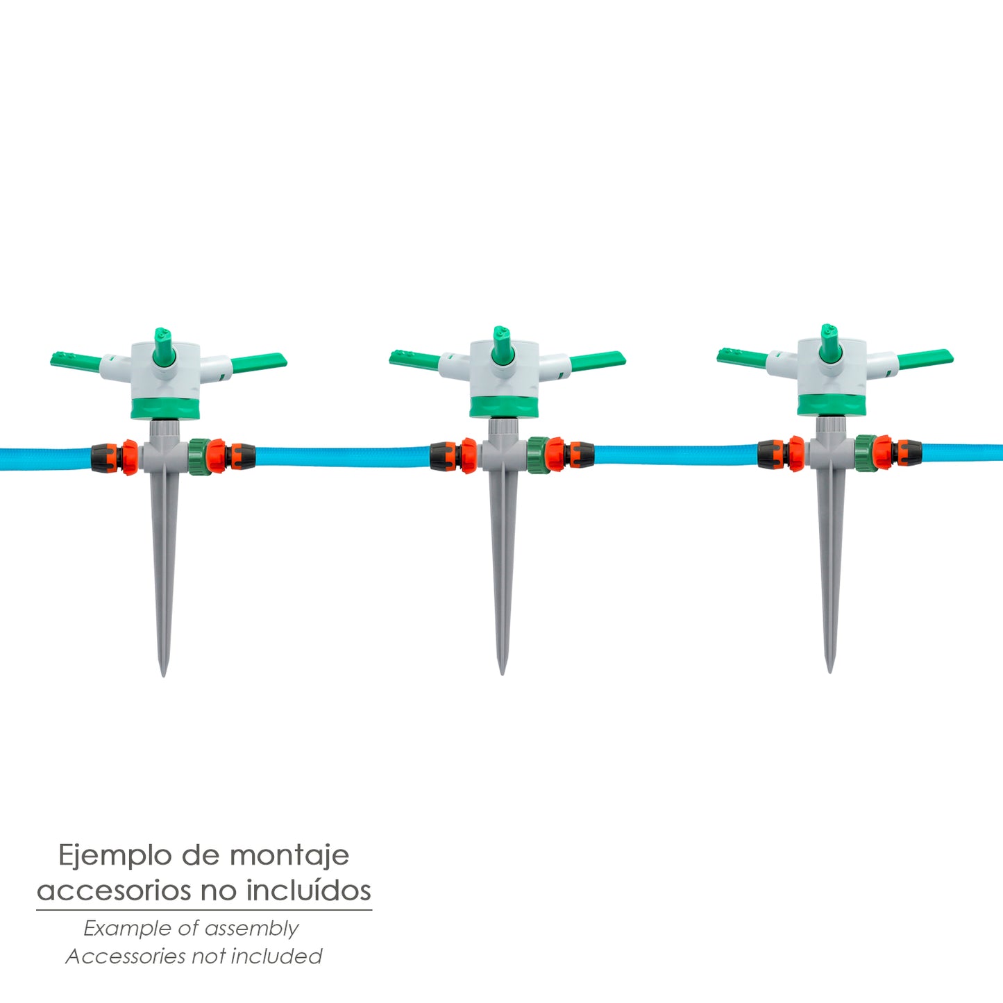 Aspersor de plástico de 3 braços com ponta e regulador de pressão.