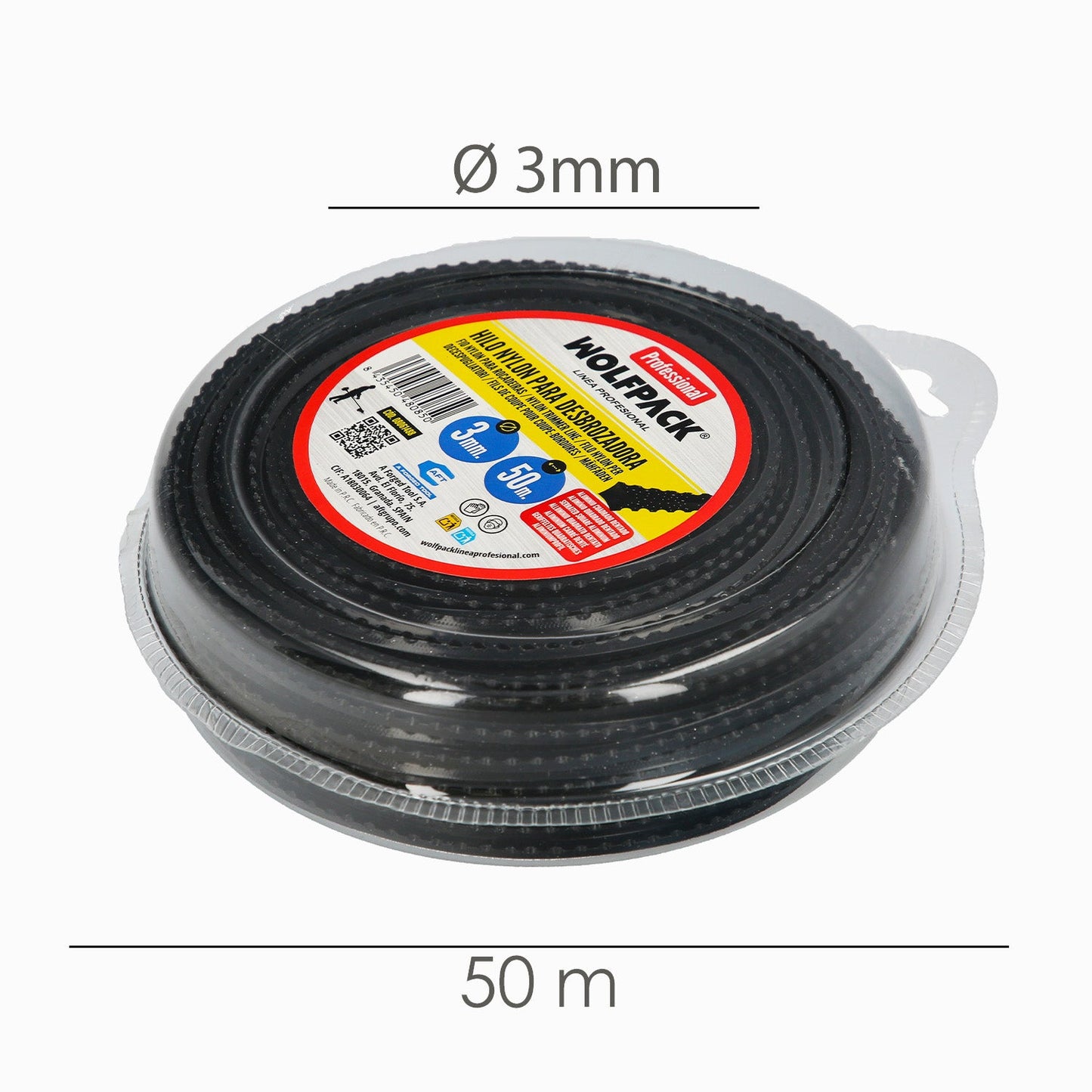 Hilo Nylon Desbrozadoras Cuadrado Dentado Profesional Ø 3,0 mm. Rollo 50 metros. Hilo Nylon Corte Desbrozadores Hierba,