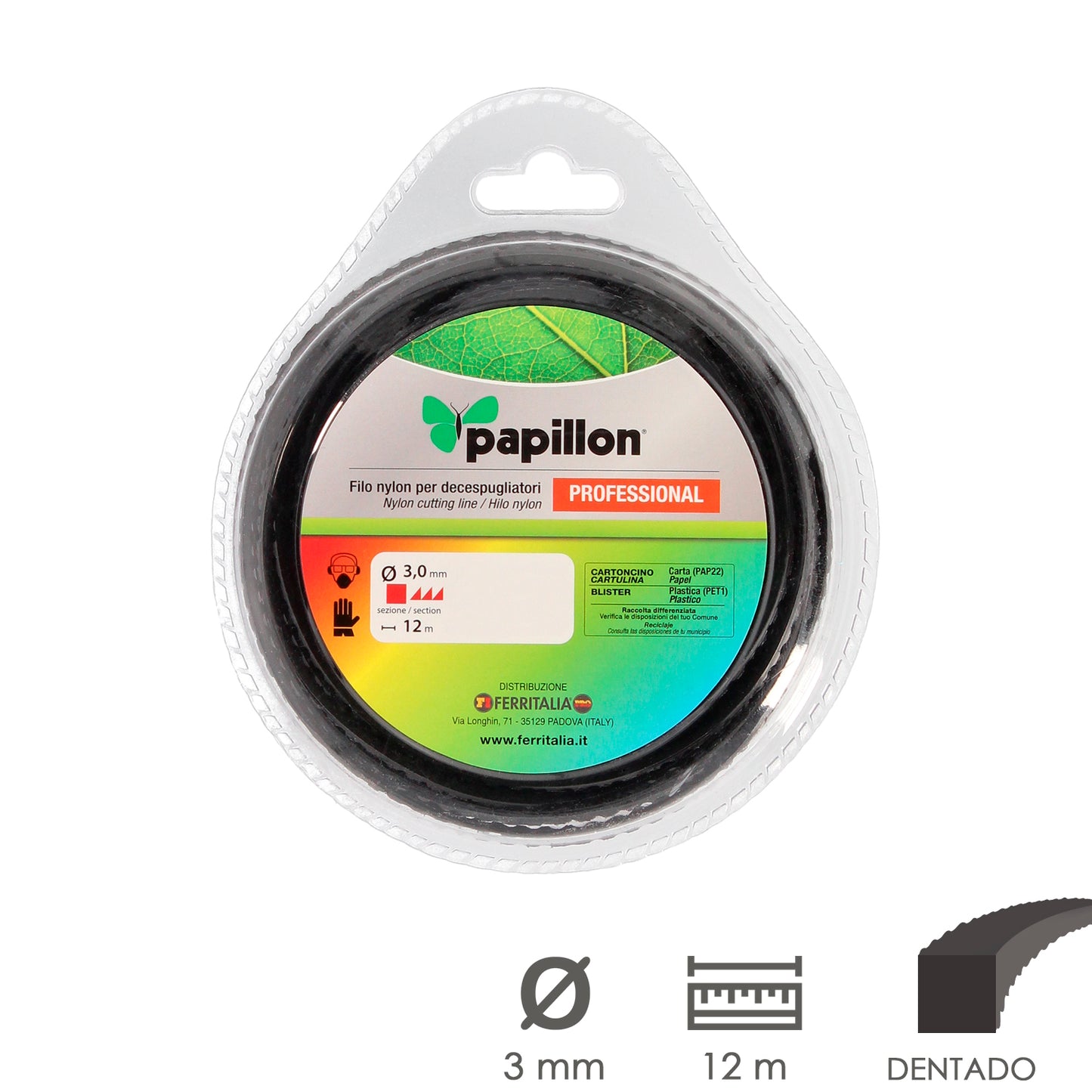 Roçadeira Profissional Dentada Quadrada Nylon Linha Ø 3,0 mm. Role 12 metros. Cortadores de escova de corte de linha de náilon grama,