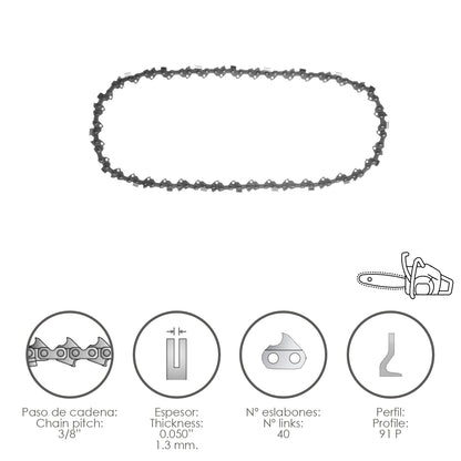 Corrente de motosserra 3/8" / 0,050" 1,3 mm. / 40 Links / 91 P