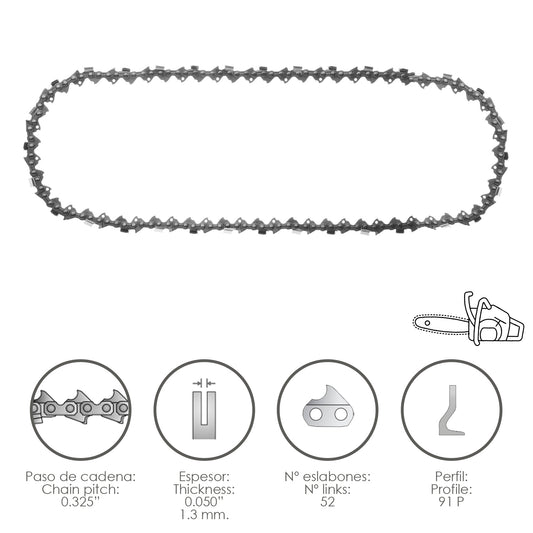 Corrente de motosserra 0,325" / 0,050" 1,3 mm. / 66 Links / 91 P
