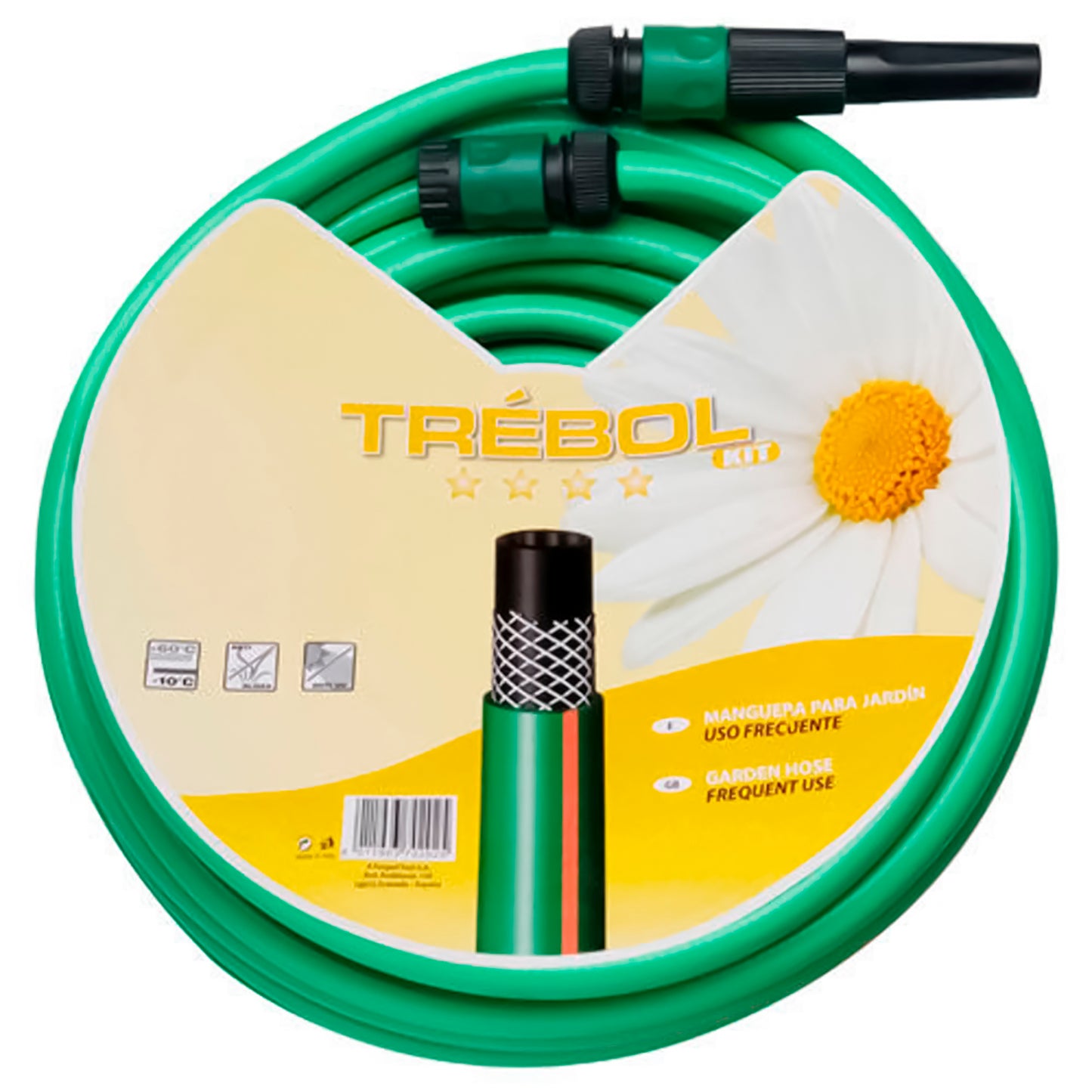 Mangueira Trançada Trevo Verde 15 mm. - Rolo 5/8" 15 metros com acessórios