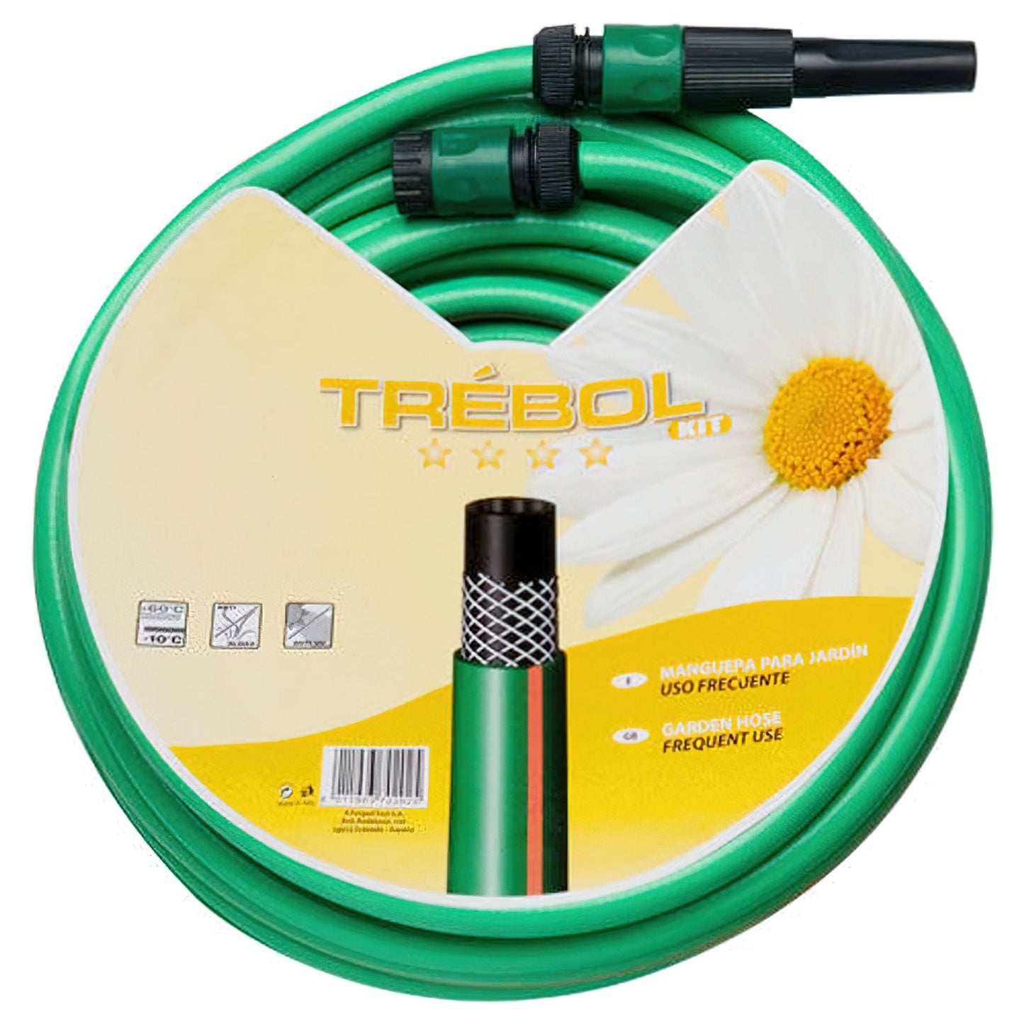 Mangueira Trançada Trevo Verde 15 mm. - Rolo 5/8" 25 metros com acessórios