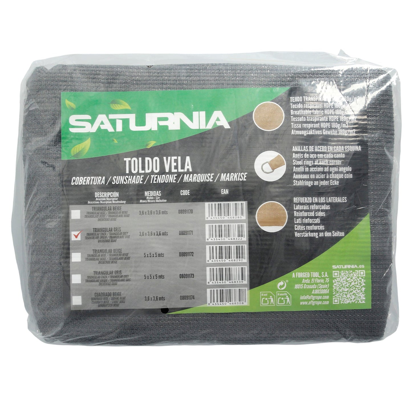 Toldo Vela Sombra Jardin Triangular 3,6x3,6x3,6 metros Gris