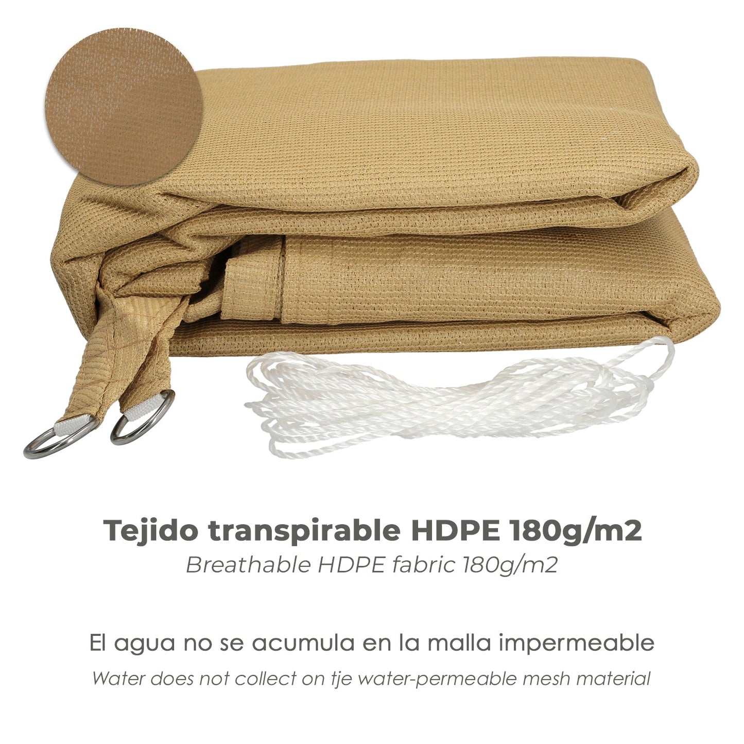 Toldo Vela Sombra Jardin Cuadrada 3,6x3,6 metros Beige