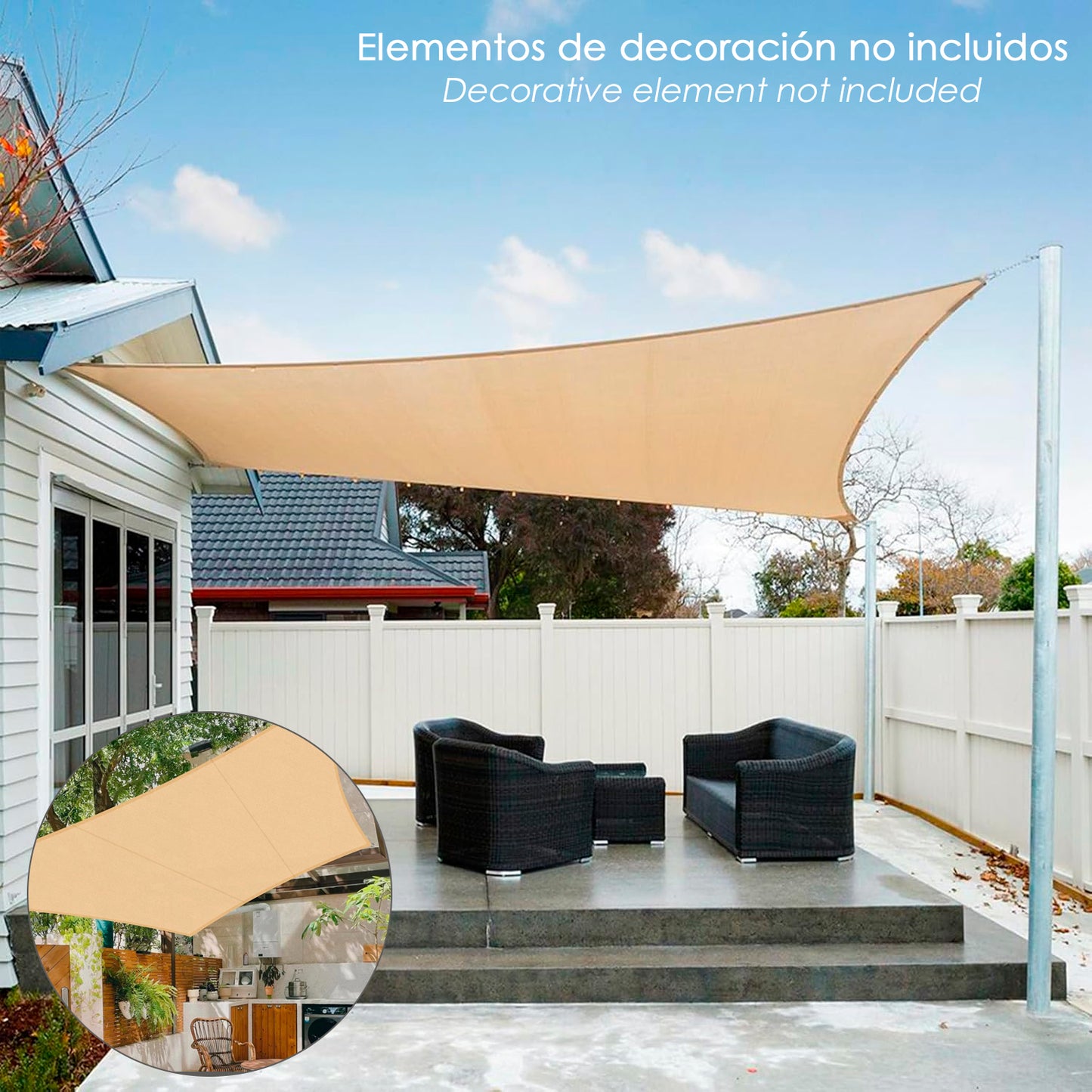 Toldo Vela Sombra Jardin Cuadrada 3,6x3,6 metros Beige