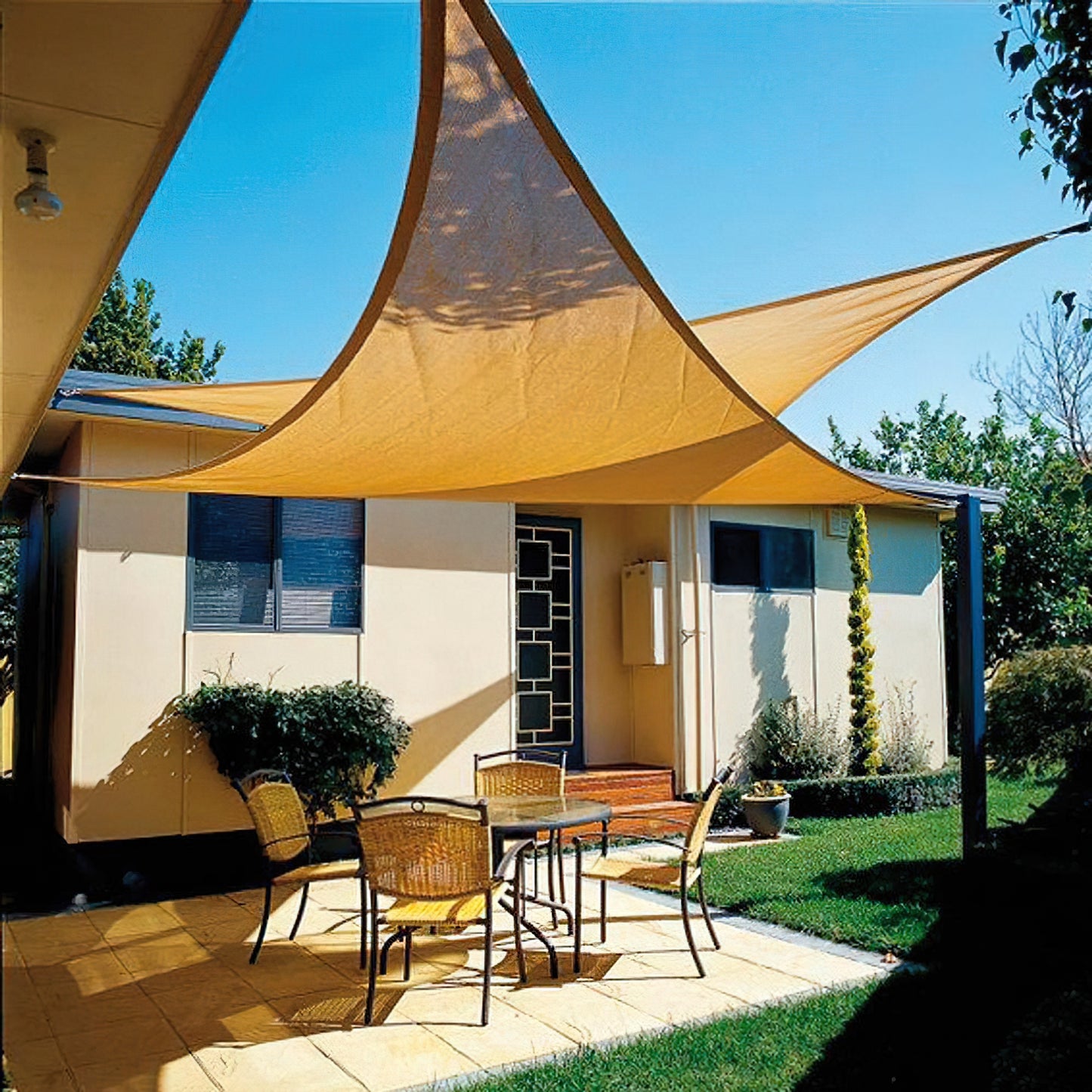 Toldo de sombra de jardim triangular 5x5x5 metros bege