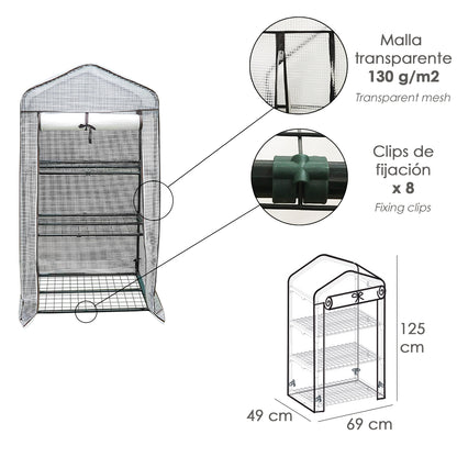 Invernadero de Jardin Portatil PVC3 Niveles 125 cm. Cultivo de plantas, esquejes, semilleros, etc.