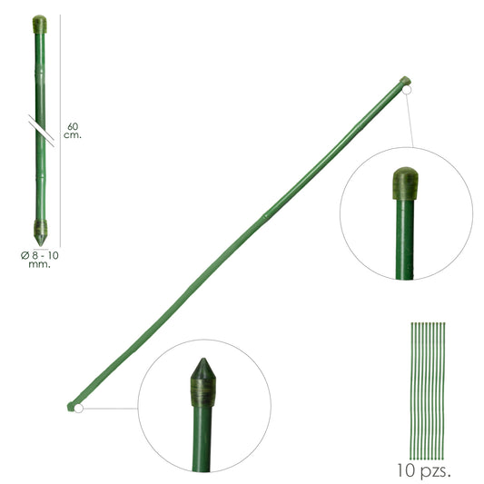 Haste de Bambu Plastificada Tutor Ø 8 - 10 mm. x 60cm. (Pacote 10 Unidades)