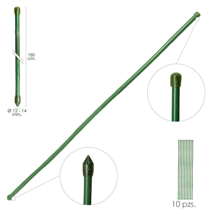 Haste de Bambu Plastificada Tutor Ø 12 - 14 mm. x 180 cm. (Pacote 10 Unidades)