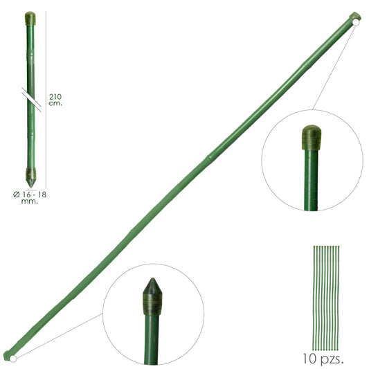 Haste Bambu Plastificada Tutor Ø 16 - 18 mm. x 210 cm. (Pacote 10 Unidades)