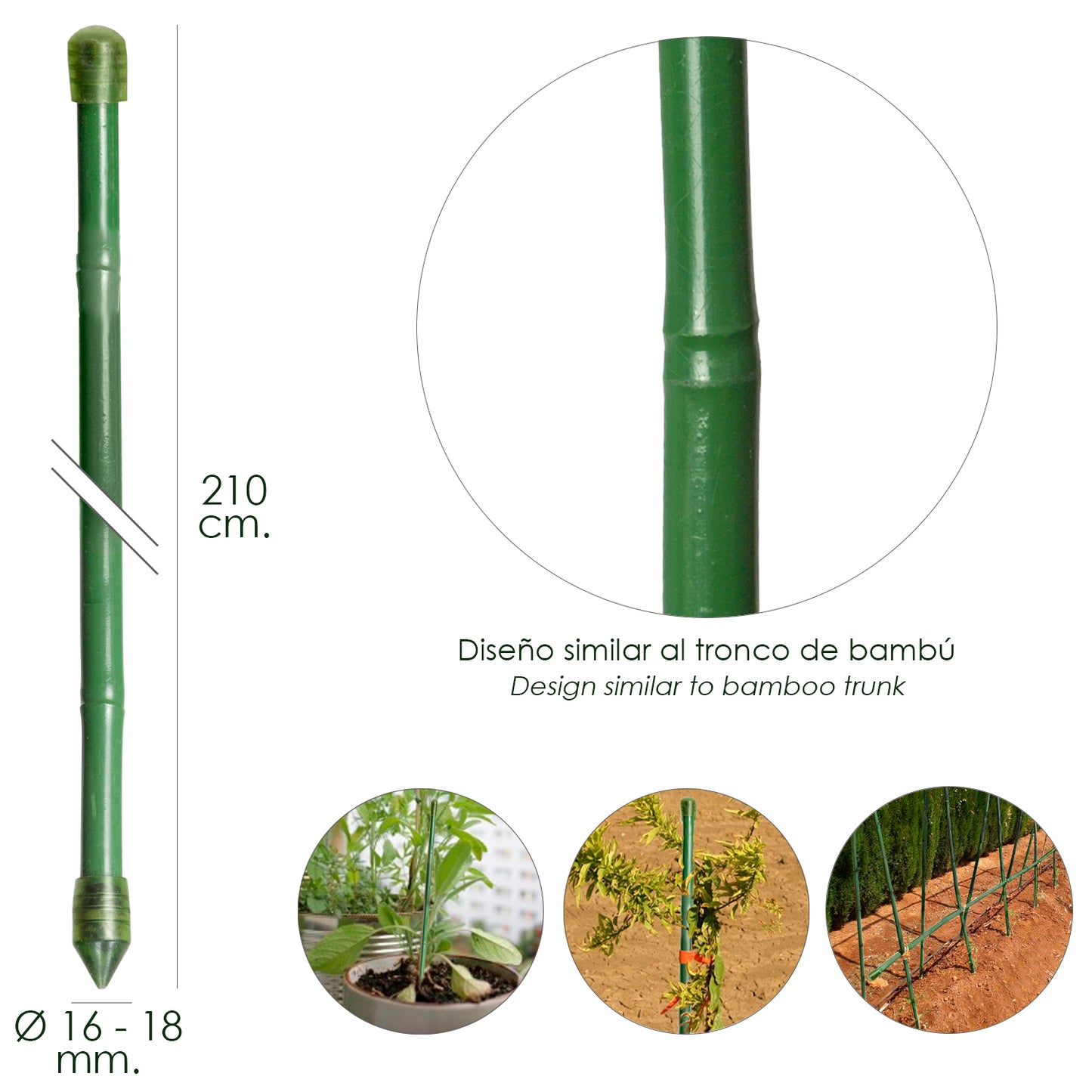 Haste Bambu Plastificada Tutor Ø 16 - 18 mm. x 210 cm. (Pacote 10 Unidades)